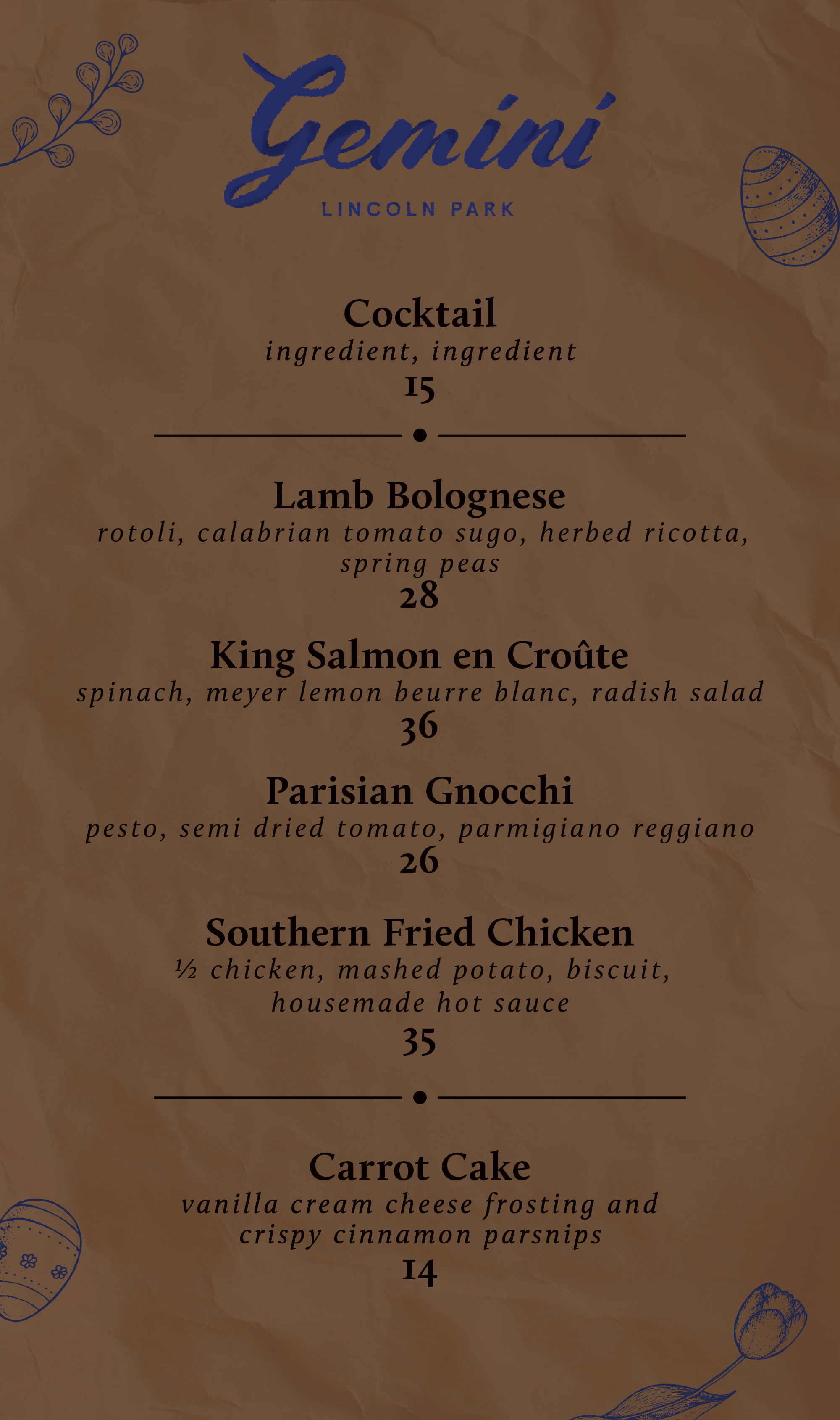 Valentines Week Menu